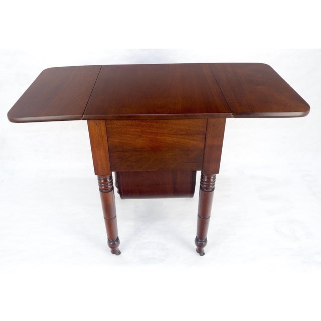 Solid flame Mahogany Turned Legs 3 Drawer Drop Leaf Sewing Stand Cabinet MINT For Sale - Image 13 of 13
