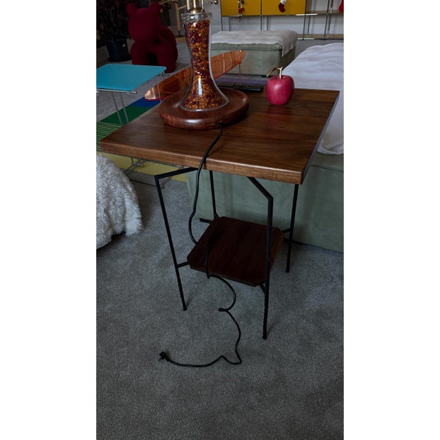 Solid Walnut Side Table, Two-Tier End Table Nightstand, Forged Steel Base, Small Bedside Table For Sale In Raleigh - Image 6 of 7