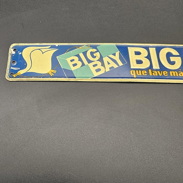 Big Bay Advertising Door Sign in Tin, Spain, 1950s-1960s, in Very Good conditions. Designed 1950 to 1959