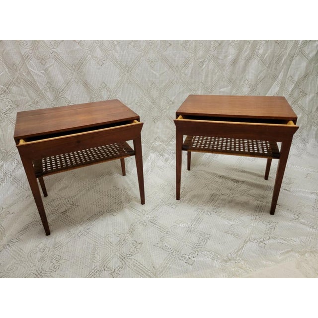 1960s 1960s Danish Rosewood Side Table With Rattan Shelf - Set of 2 For Sale - Image 5 of 13
