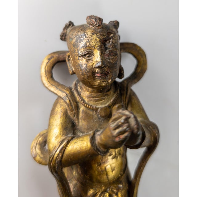 17th Century 17th Century or Earlier Ming Gilt Bronze Figure of Boy Attendant For Sale - Image 5 of 13