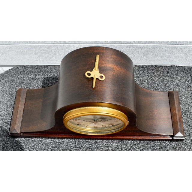 Mahogany Seth Thomas Clock Plymouth Tambour Mantel Mechanical Chime Run 30's For Sale - Image 11 of 17