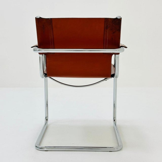 Bauhaus Italian Visitor Chair in Congac Leather by Marcel Breuer, 1980s For Sale - Image 5 of 11