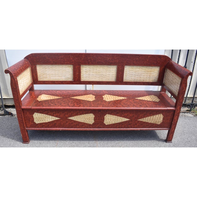 Pine and Oak Storage Bench in Decorative Paint For Sale - Image 4 of 13