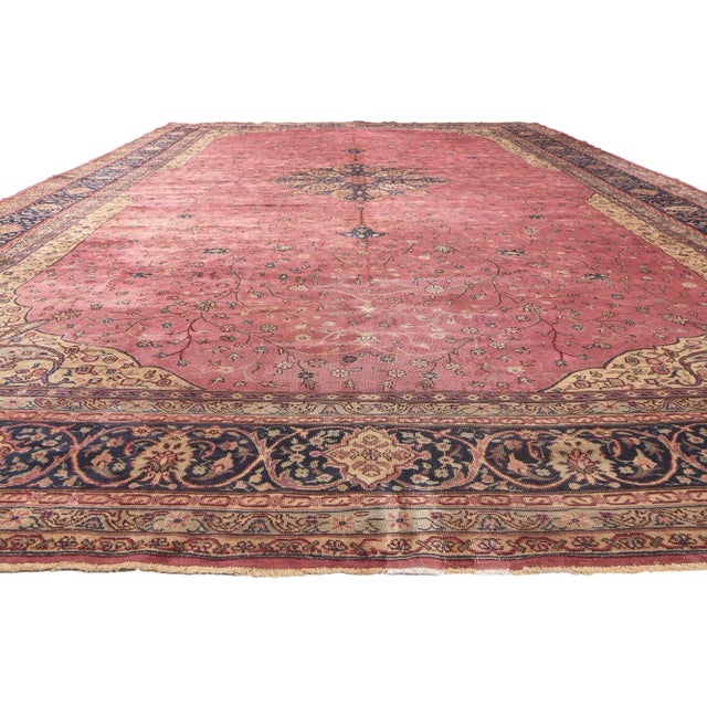 Art Nouveau Oversized Antique Pink Turkish Sivas Rug - 13’06 X 22’00 For Sale - Image 3 of 10