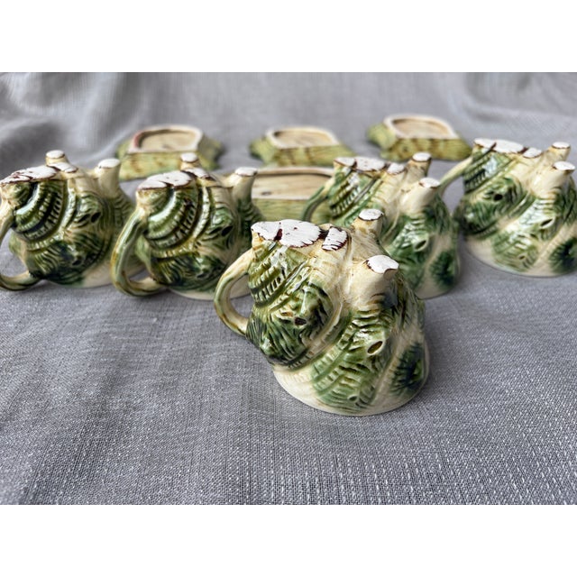 Vintage Majolica Style Shell Cup and Saucers Set of 9 Pieces For Sale - Image 15 of 17