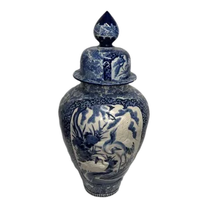 Large Antique Blue and White Ceramic Vase