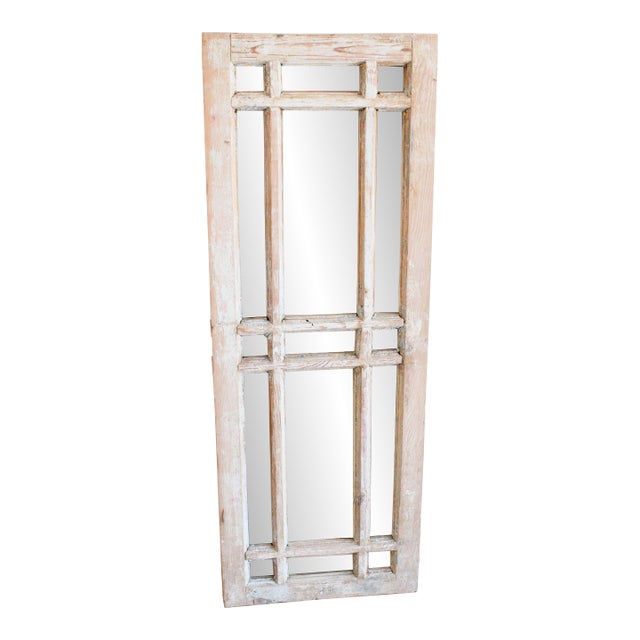 49" Antique French Farmhouse Mirror/Distressed White For Sale