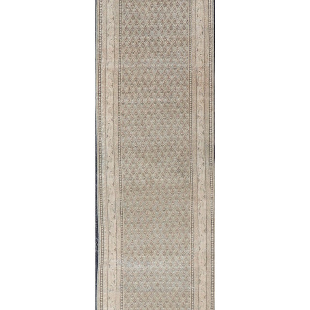 Long & Narrow Vintage Tabriz Runner With Taupe, Soft Blue-Gray, and Light Brown 2'6 X 13'5 For Sale - Image 4 of 10