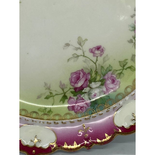 1884-1909 Moritz Zdekauer M Z Austria Pink Roses Design Porcelain Plate For Sale - Image 11 of 13