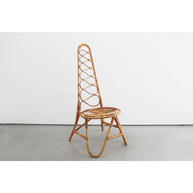 1960s Mid-Century Modern Bamboo Highback Chairs with Side Table, 1960s, Set of 3 For Sale - Image 5 of 11