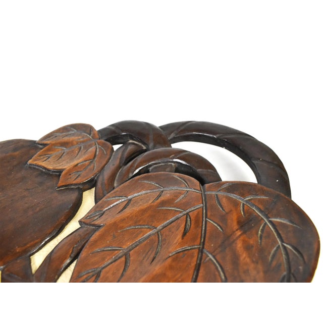Hand Carved Solid Wood Leaves Fruit Design Tray Centerpiece For Sale - Image 10 of 12