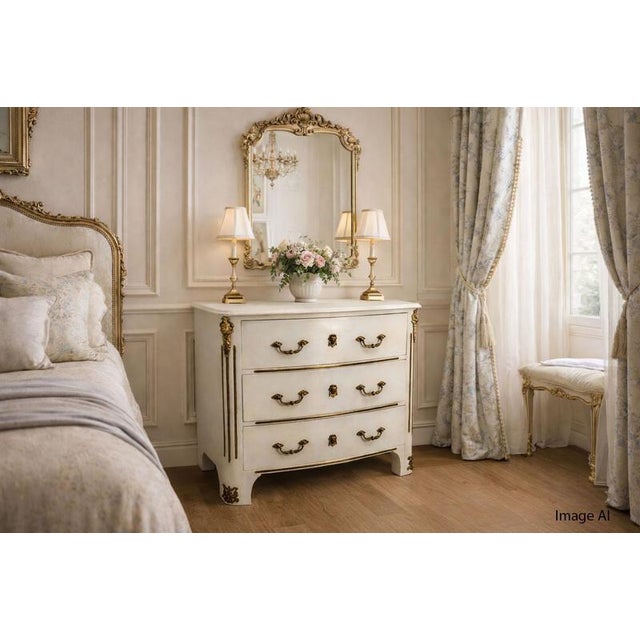1960s Mid-Century Louis XVI French White Chest of Drawers in Elm & Bronze, 1960s For Sale - Image 5 of 15