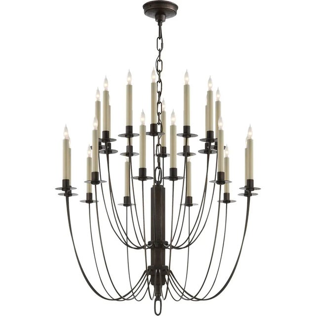 Transitional Thomas O'Brien for Visual Comfort Signature Erika Two-Tier Chandelier in Aged Iron For Sale - Image 3 of 3