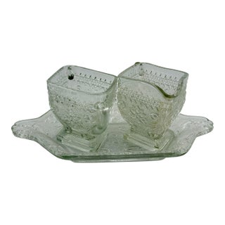 Vintage Indiana Glass Tray, Cream & Sugar Set For Sale