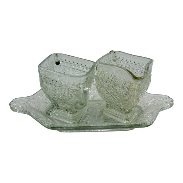Vintage Indiana Glass Tray, Cream & Sugar Set For Sale