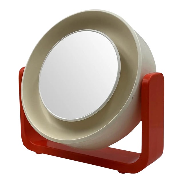 Space Age Orange Illuminated Table Mirror Mod. W93, Allibert, West Germany 1960s For Sale