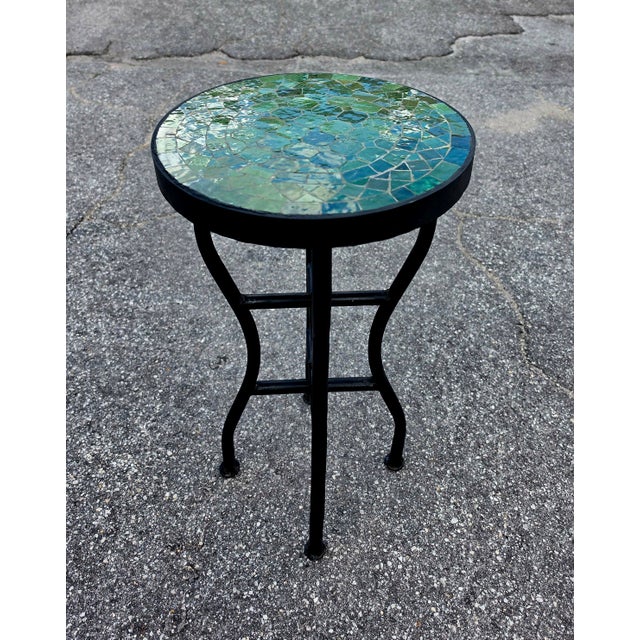 14" Mini Moroccan Mosaic Accent Table – Tamegroute Green Tile Top For Sale - Image 11 of 11