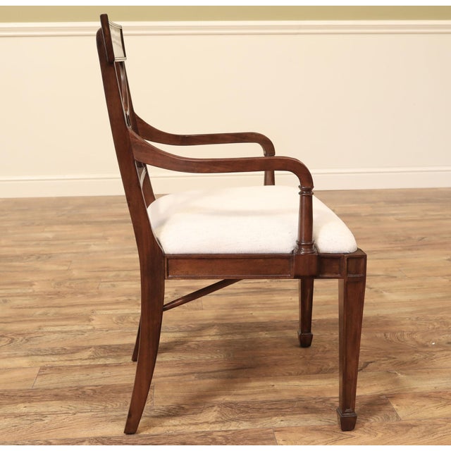 English Set of 10 Medium Walnut Finish Cross Back Dining Room Chairs, English-Style Chairs W Crypton For Sale - Image 3 of 15