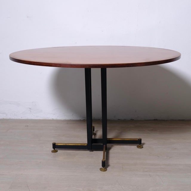 Round Table with Metal Frame and Wooden Top, 1950s For Sale - Image 6 of 18