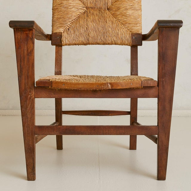 1940s French Wood + Rush Armchair, 1940s For Sale - Image 5 of 18
