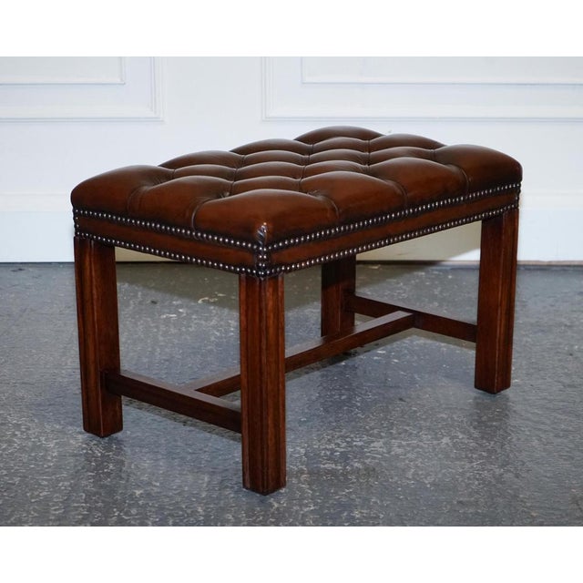 Brown Vintage Chesterfield Hand Dyed Brown Leather Tuffed Footstool For Sale - Image 8 of 18