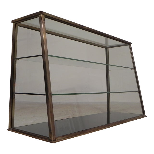 Glass Counter Display Case with a Brass Frame and Glass Shelves, 1930s For Sale