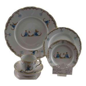 1990’s Vintage/New Hand-Painted 5-Piece Place-Setting Gold and Monkey Decoration
