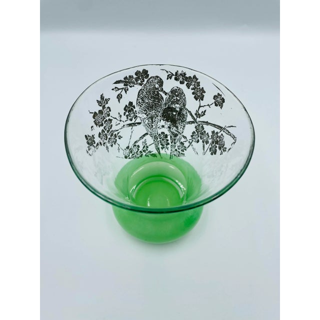 Mid 20th Century Parrot Motif Silver Overlay and Mint Colored Vase For Sale - Image 4 of 12