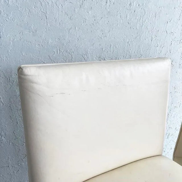 White 1980s Minimal Leather Chrome Cantilever Bar Stools - Set of 2 For Sale - Image 8 of 9