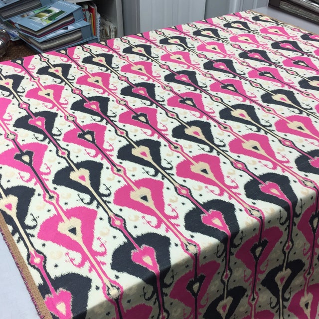 16 1/2+ yards of indigo and fuscia woven fabric. Plenty for any of your upholstery needs! Pair of twin headboards, chairs,...