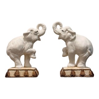 Vintage Fitz & Floyd Ceramic Elephant Bookends / Figurines - A Pair For Sale