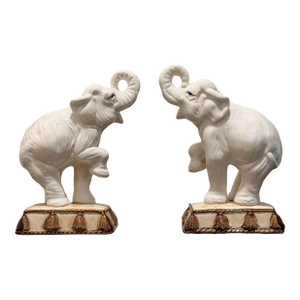 Vintage Fitz & Floyd Ceramic Elephant Bookends / Figurines - A Pair