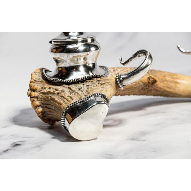Rustic Antique Victorian Antler Sterling Silver Desk Inkwell Paperweight Nature Sculpture For Sale - Image 10 of 12