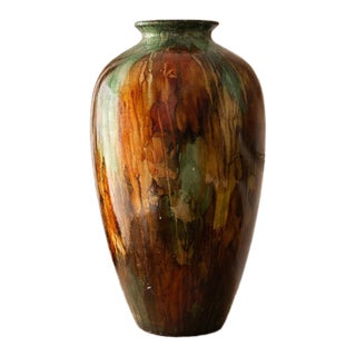 Late 20th Century 18” Sculptural Multicolor Art Pottery Vase – Organic Glaze Studio Style For Sale