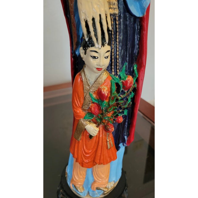 Asian Pair of Asian Hand Painted Emperor and Empress Figurines For Sale - Image 3 of 12