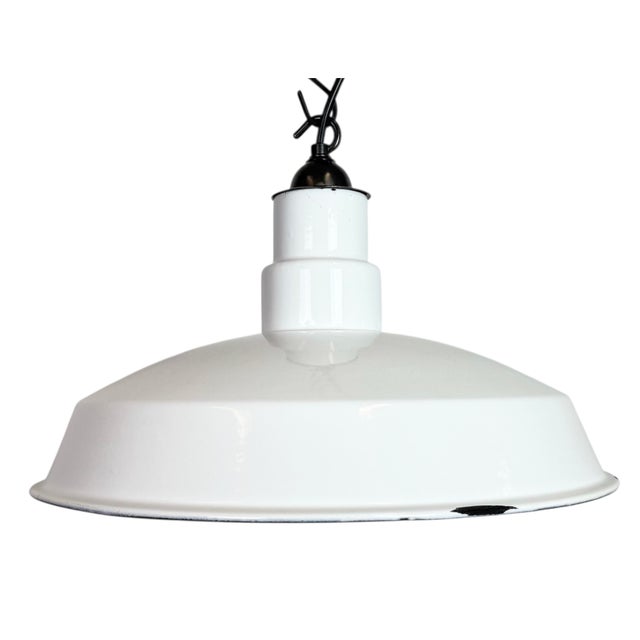 Industrial White Enamel Factory Pendant Lamp, 1960s For Sale - Image 16 of 16