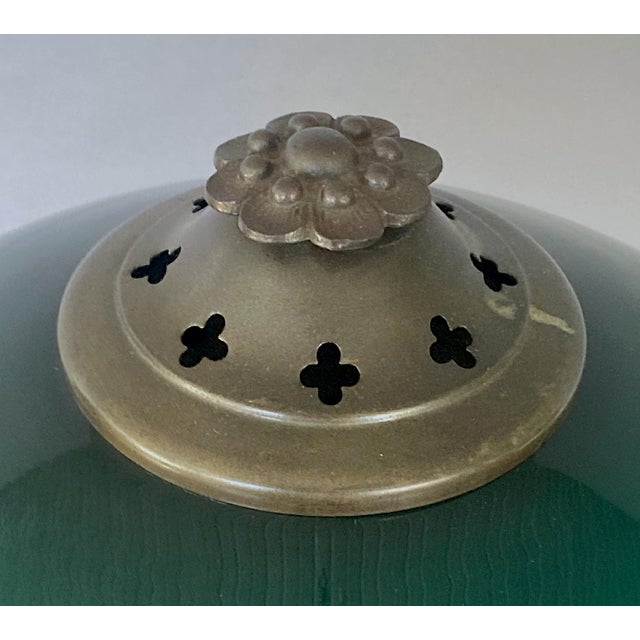 Glass 1910s Art Nouveau, Organic Design, Lamp With Large Cased Green Glass Shade, Tall and Special! For Sale - Image 7 of 7