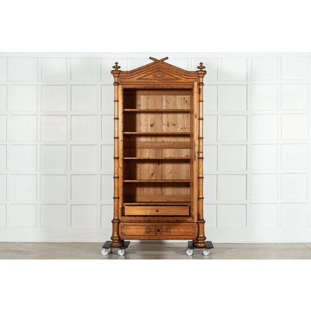 19th Century French Bamboo Beech & Pine Mirrored Armoire, 1870s For Sale - Image 3 of 18