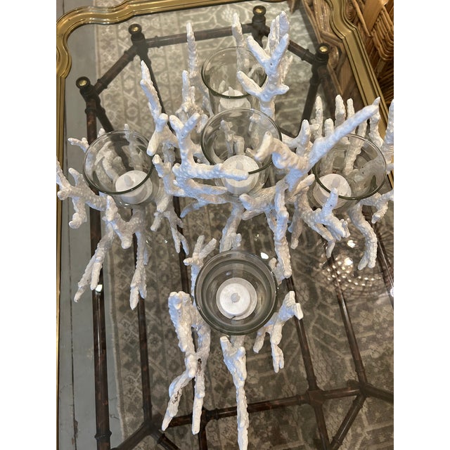 Vintage Painted Iron Faux Coral Candle Holder Centerpiece For Sale - Image 4 of 12