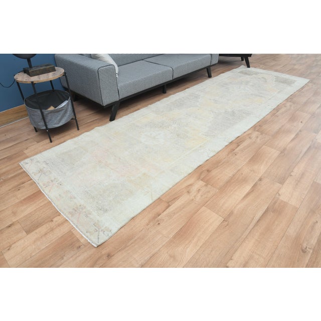 Turkish 1970s Vintage Handmade Wool Cotton Turkish Beige Runner Rug For Sale - Image 3 of 11