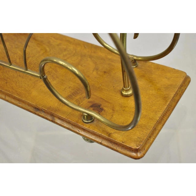 Victorian Antique English Victorian Brass and Oak Wood Scrolling Magazine Rack For Sale - Image 3 of 11