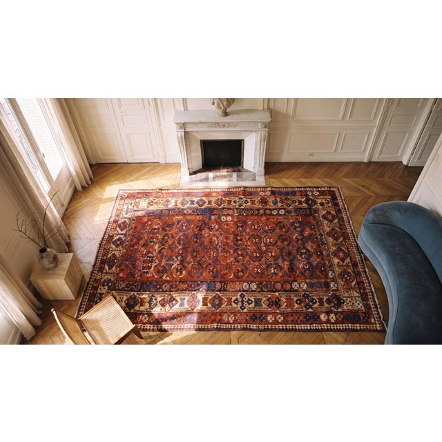 1870s Red Geometric Tribal Antique W. Persian Kurdish Rug 5'3" X 8' Handknotted Wool Carpet For Sale - Image 9 of 9