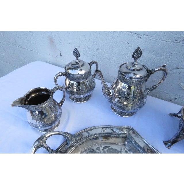 Meriden Silver Plate Co. Late 20th Century Meriden Silver Plated Serving Tea Tray Set With Pairpoint Pitcher and Cup 4483b For Sale - Image 4 of 18