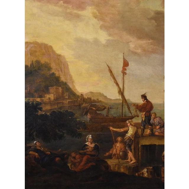 Jacob De Heush, Coastal Landscape with Architectural Ruins, 1680, Oil on Canvas, Framed For Sale - Image 4 of 16