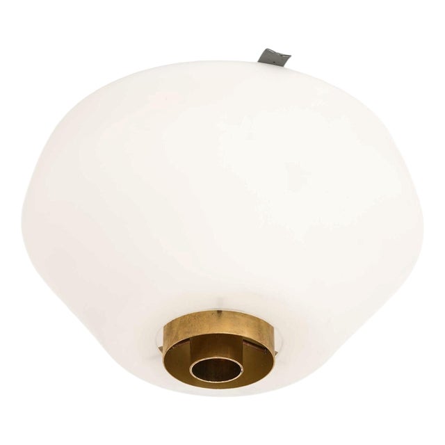 Mid-Century Flush Mounts in Brass and Opaline Glass by Lisa Johansson-Pape, 1950s For Sale