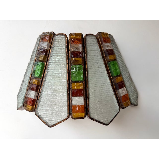 Metal 1970s Hammered Glass Wrought Iron Sconce by Longobard - Set of 3 For Sale - Image 7 of 12