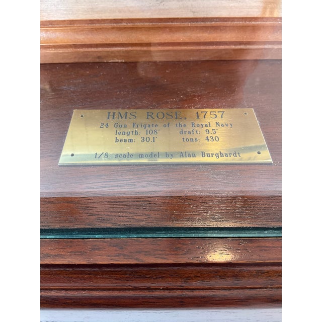 Alan Burghart Scale Model of HMS Rose 1757 Wooden Ship Display Case Handmade For Sale In Los Angeles - Image 6 of 17