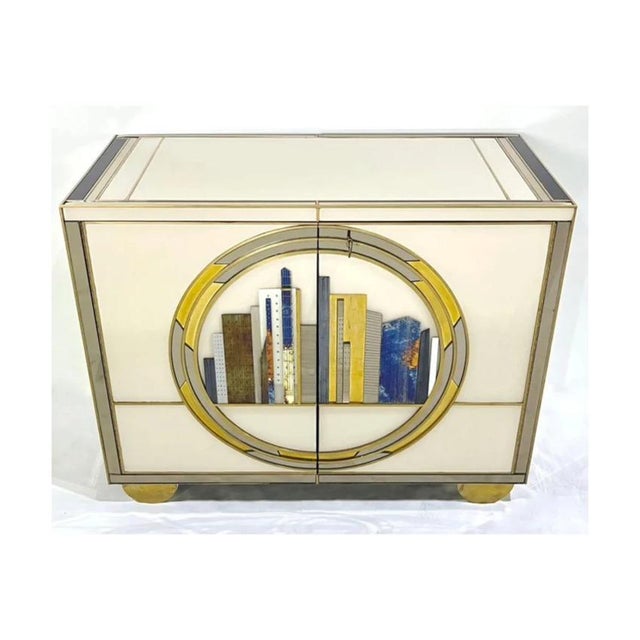 Italian Art Deco Style Cabinet / Server With New York Skyline Glass Decoration For Sale - Image 10 of 10