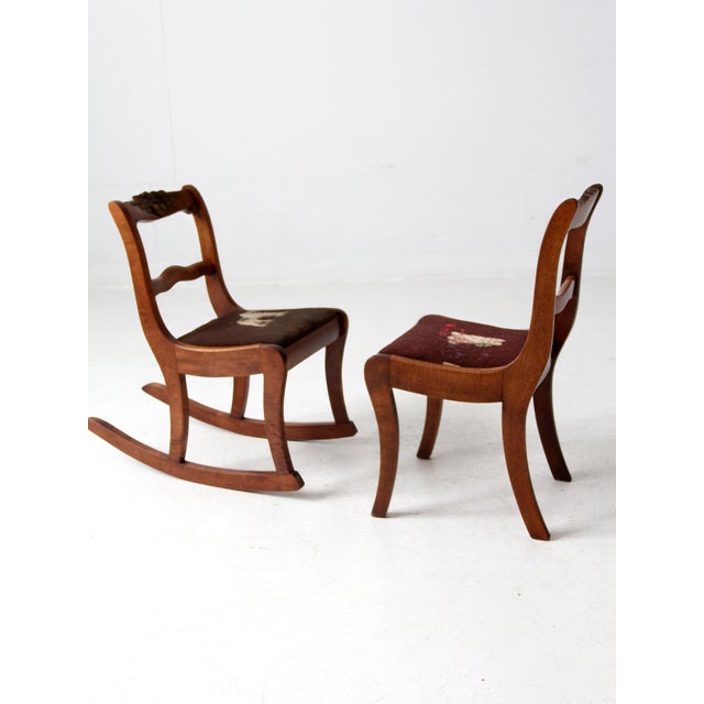 Vintage Kid's Chairs With Needlepoint Seats Pair For Sale - Image 11 of 11